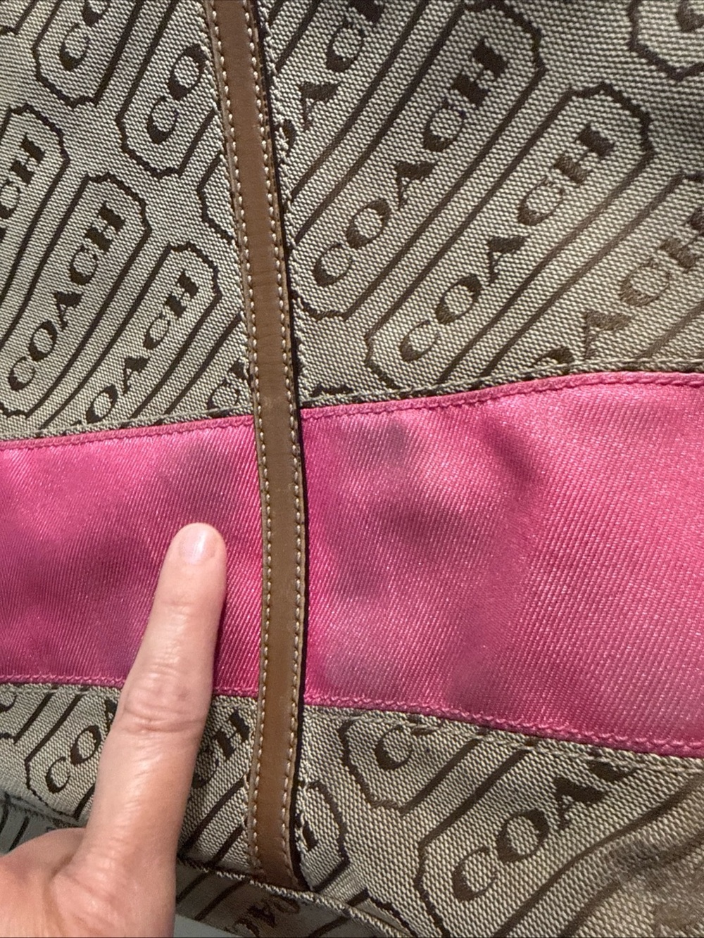 Coach Brown Logo Tote with Pink Accent Stripe - Picture 2 of 14